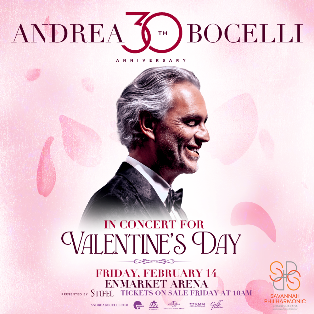 Savannah Philharmonic to Perform with Andrea Bocelli Valentines Day at Enmark Arena